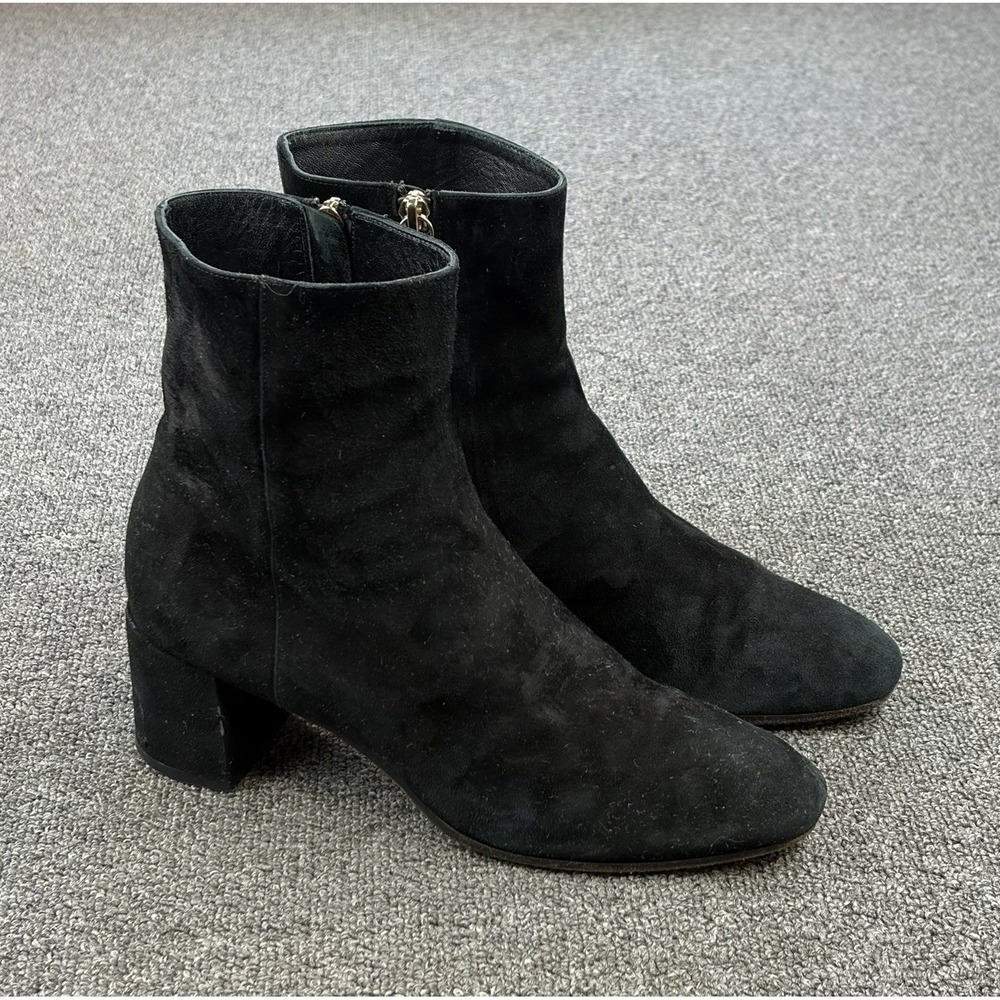 M.Gemi Women's EU 40 Black Suede Ankle Boots Block Heel Zip Made in Italy